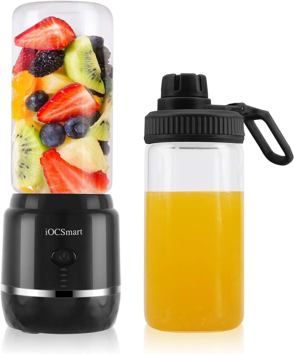 USB Rechargeable Portable Personal Size Blender: Mini Juicer Blender for Smoothies, Shakes, Baby Food, with 2 Glass Juicer Cups and 4000mAh High-Capacity Batteries (Black)