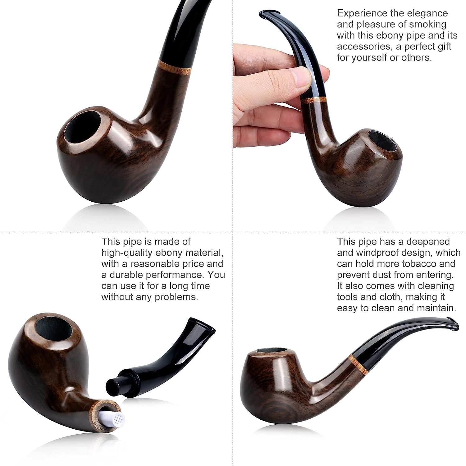 Luxury Tobacco Smoking Pipe, Leather  Pouch, Deepened & Windproof Tobacco Pipeswith 9mm Pipe Filter