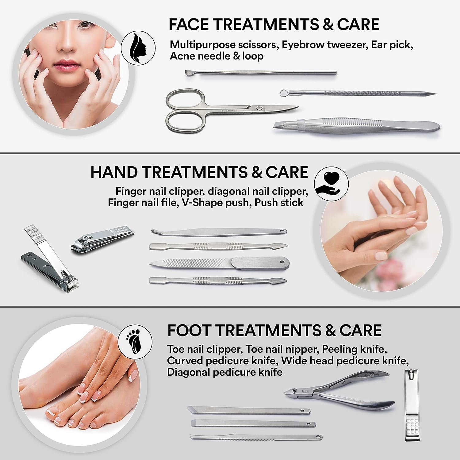 Nail Care Kit with Leather Case - Set of 15 Pedicure and Manicure Tools for Women and Men (Black)