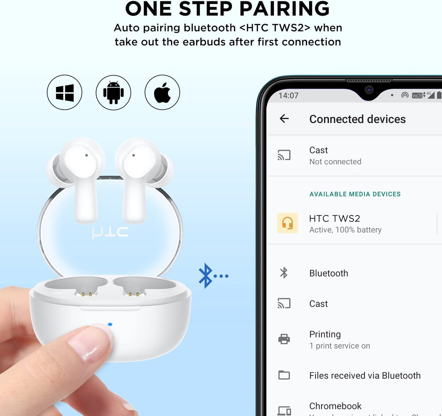 True Wireless Earbuds 1 - Bluetooth 5.3 Stereo Earphones with Transparent Charging Case, In-Ear Headphone ENC Noise Cancelling, 32-Hour Playtime, Built-In Mic, Touch Control Crystal White