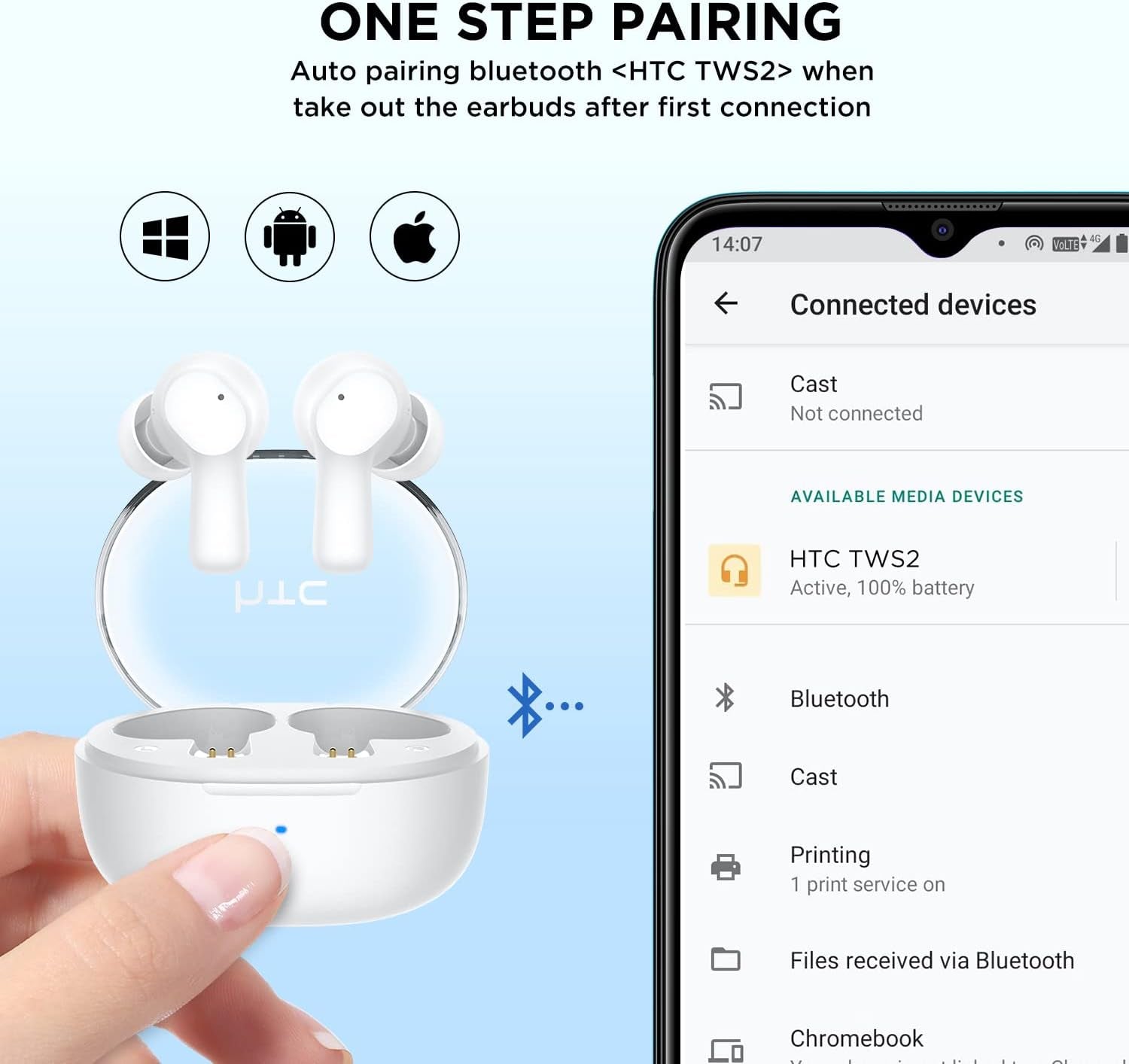 True Wireless Earbuds 1 - Bluetooth 5.3 Stereo Earphones with Transparent Charging Case, In-Ear Headphone ENC Noise Cancelling, 32-Hour Playtime, Built-In Mic, Touch Control Crystal White