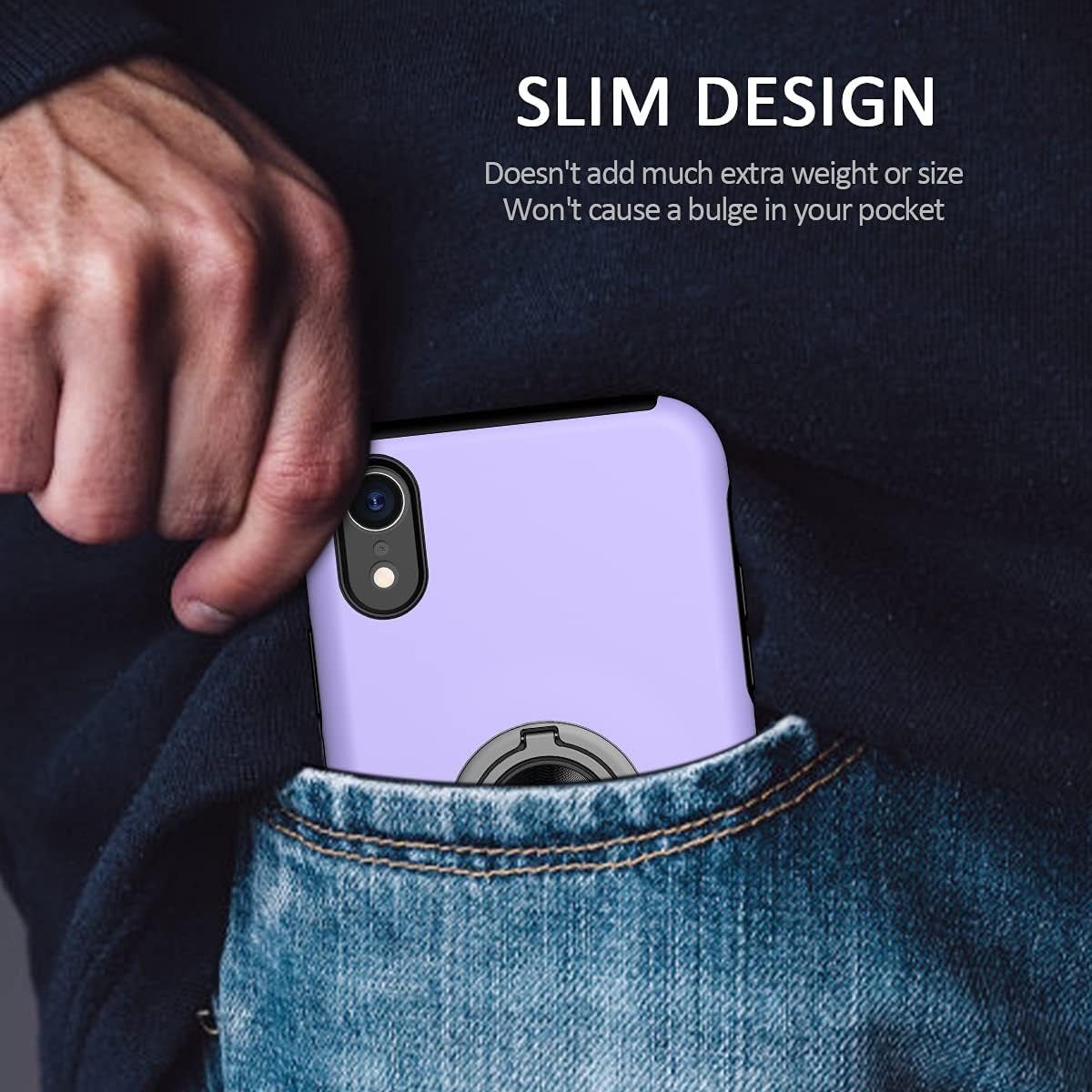 iPhone XR Case with Screen Protector, Purple, Dual Layer Heavy Duty Protective Shockproof Cover with Built-in Ring Holder Kickstand Magnetic Slim Case.