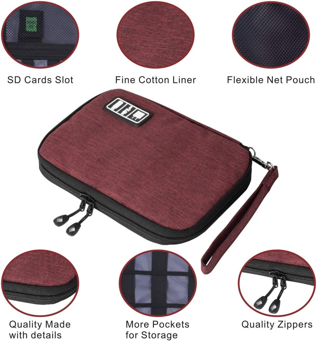 Waterproof Travel Cable Organizer Bag with 5 Cable Ties - Portable Electronic Organizer for USB Cables, Phone Chargers, Headset Wires, SD Cards, and More