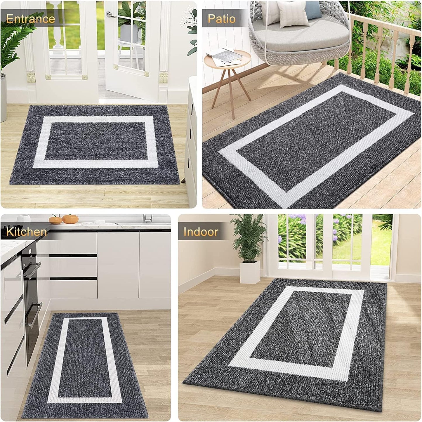 Black Low-Profile Welcome Mat for Entryway: Non-Slip, Dirt-Resistant, Absorbent Indoor Door Mat (32" x 47") - Suitable for Inside and Outside Use, Washable