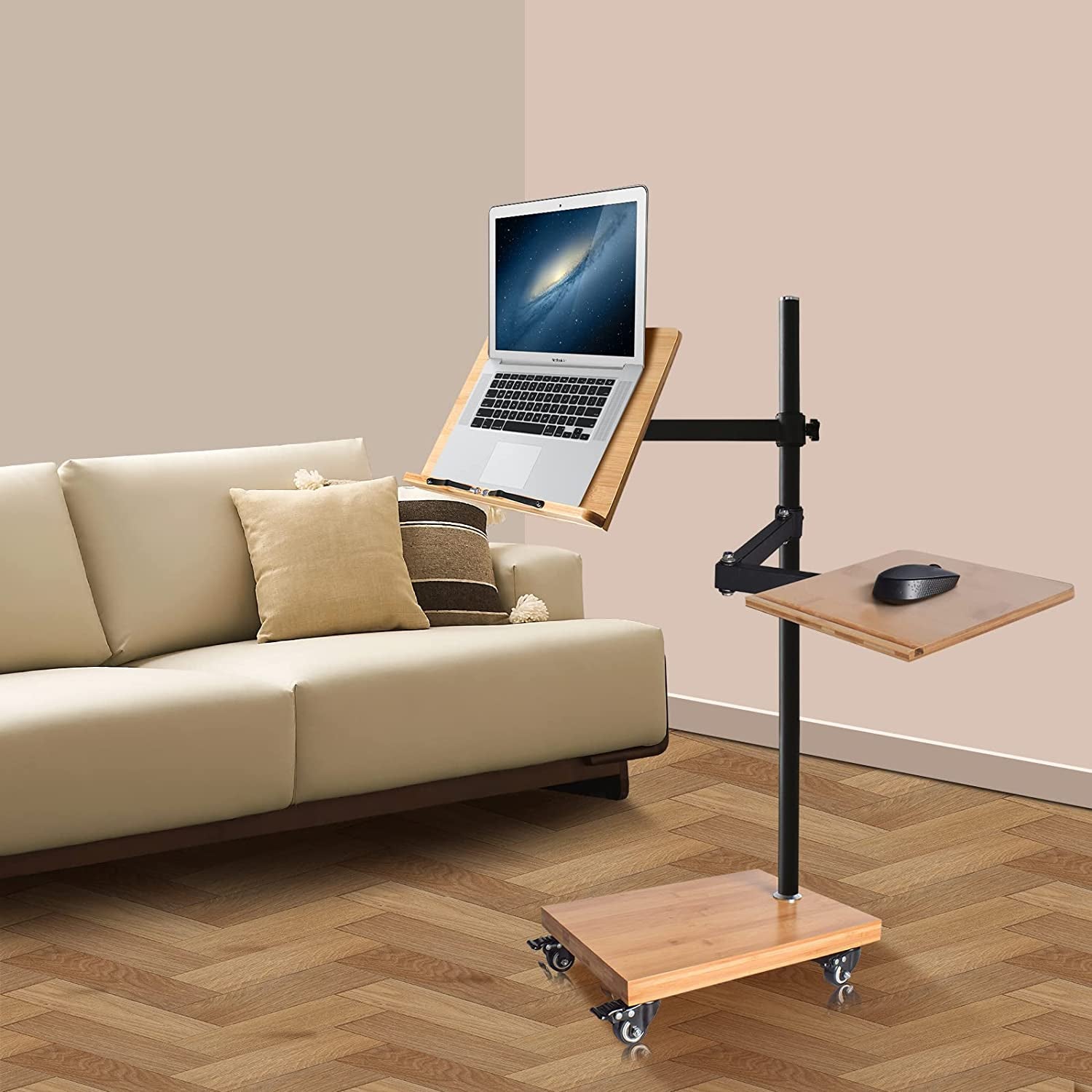 Adjustable Rolling Laptop Stand - Versatile Workstation Desk for Laptops, Tablets, and Art - Suitable for Various Settings - Swing Arm, Stable Base