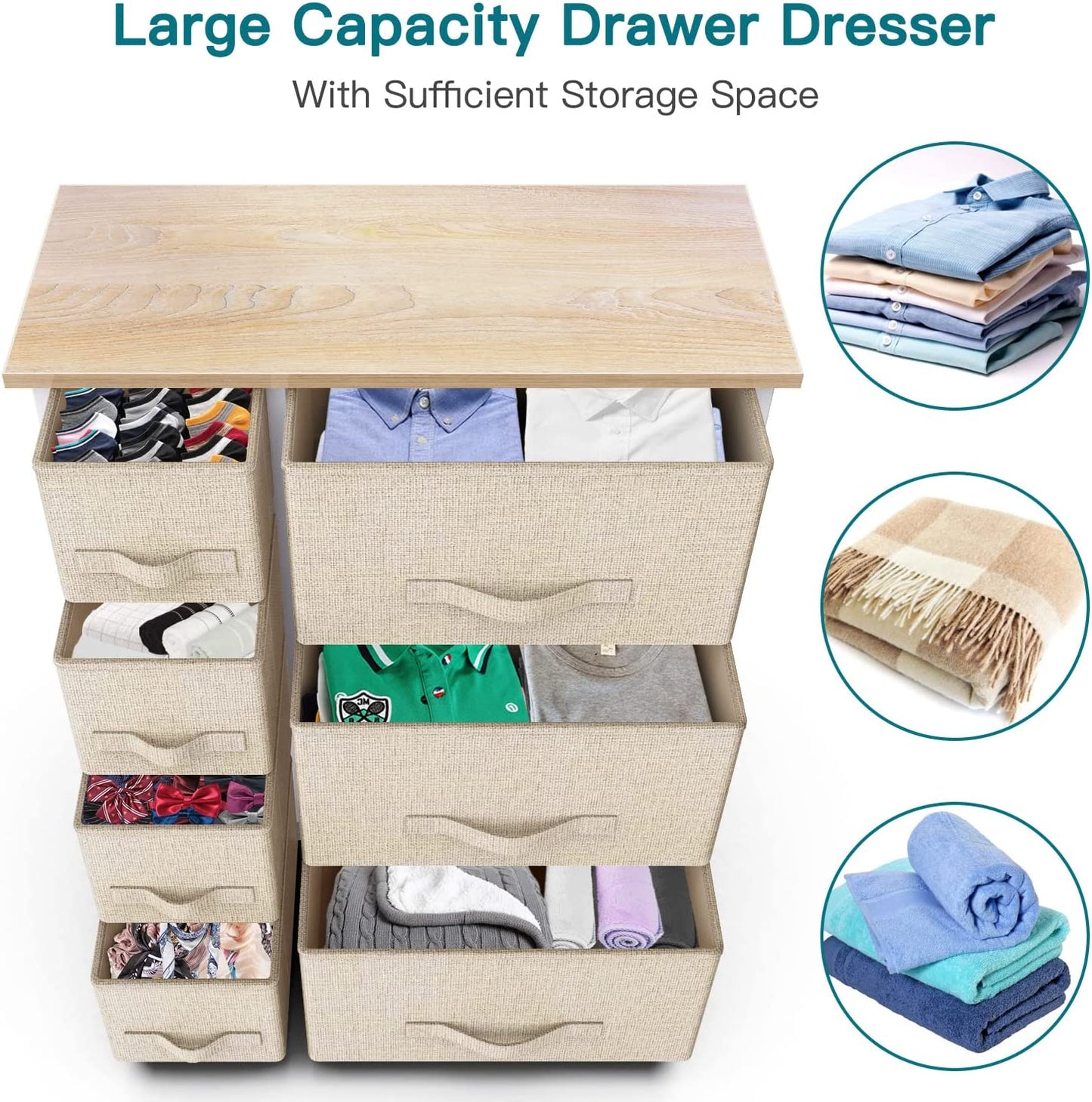 Drawer Fabric Dresser Storage Tower: Features Wood Top and Easy Pull Handle. Perfect Organizer Unit for Closets, Bedroom, Nursery Room, and Office