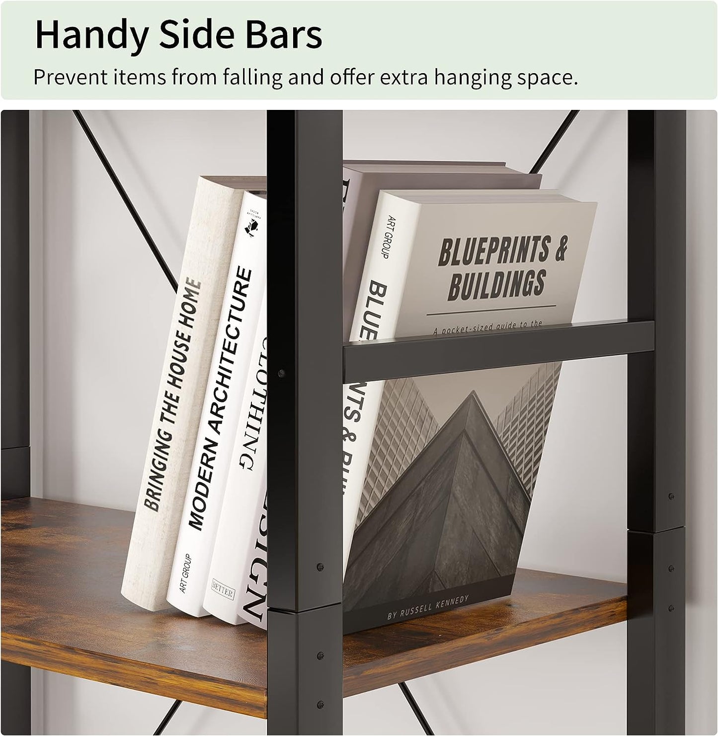 Rustic 5-Tier Industrial Bookshelf - 24x11.8x63 inches, Wood and Metal, Open Shelves, Living Room, Bedroom.