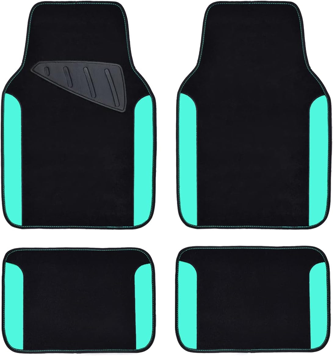 Universal Fit Waterproof Car Floor Mats - Teal, Set of 4pcs - Ideal for SUVs, Vans, Sedans, and Trucks - Black with Mint - Premium Car Carpet for Women