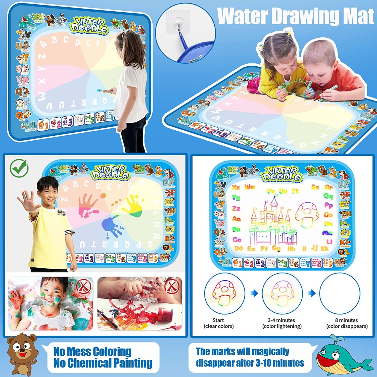 2-in-1 Educational Toys for Kids: Doodle Mat and Kids' Dartboard. Includes a Dartboard for Kids and a Mess-Free Water Aqua Doodle Mat for Toddlers, Suitable for Boys and Girls Age 3-12 Years Old for Indoor and Outdoor Play.