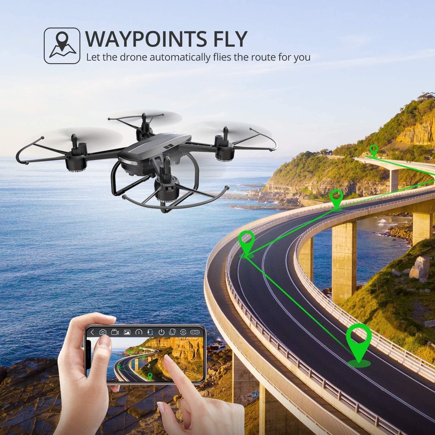 Drone for Adults - 2K Ultra HD FPV Live Video, 120° Wide Angle, Altitude Hold, Headless Mode, Gesture Selfie, Waypoints Functions - RC Quadcopter with 2 Batteries and Backpack