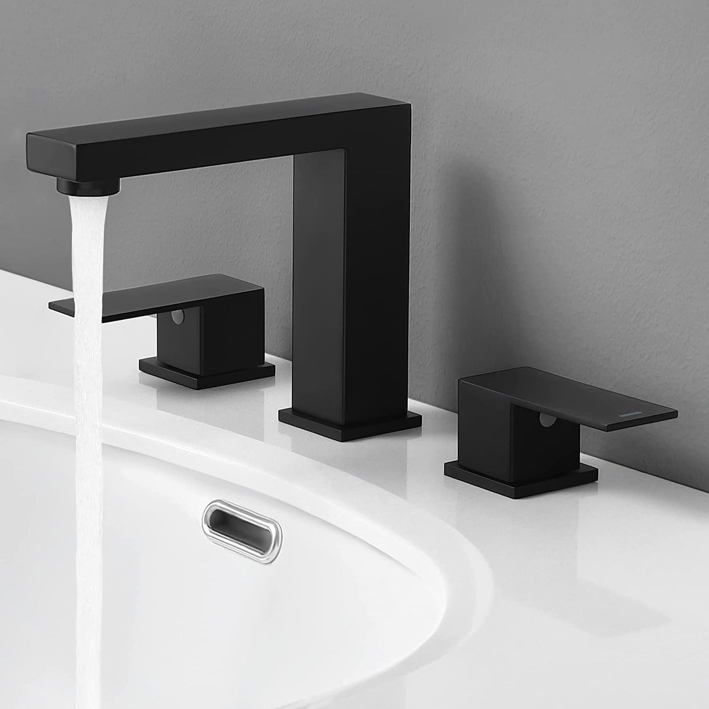 8" Matte Black Bathroom Faucet - 3 Hole Vanity Faucet Bathroom Sink Faucet with Supply Hoses SUS 304 Stainless Steel