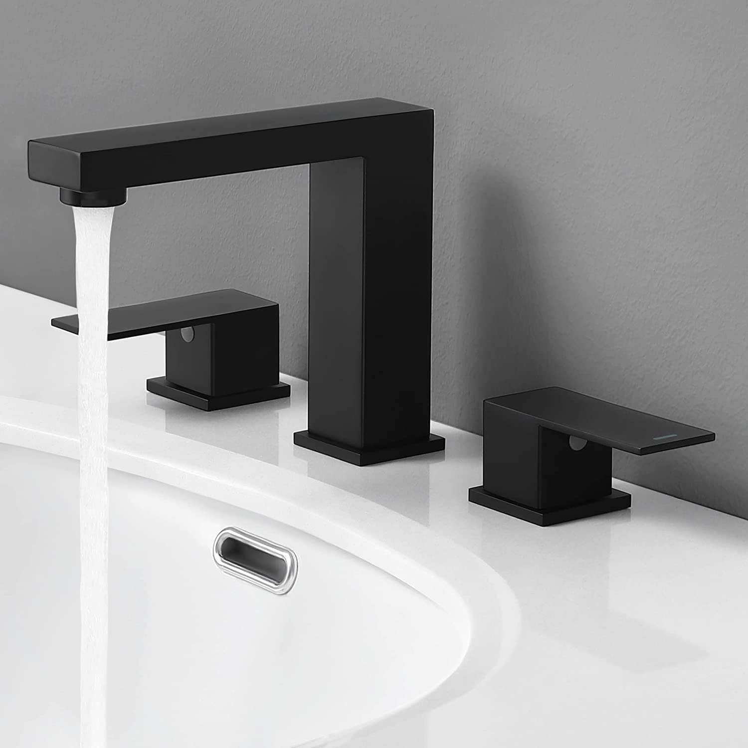 8" Matte Black Bathroom Faucet - 3 Hole Vanity Faucet Bathroom Sink Faucet with Supply Hoses SUS 304 Stainless Steel