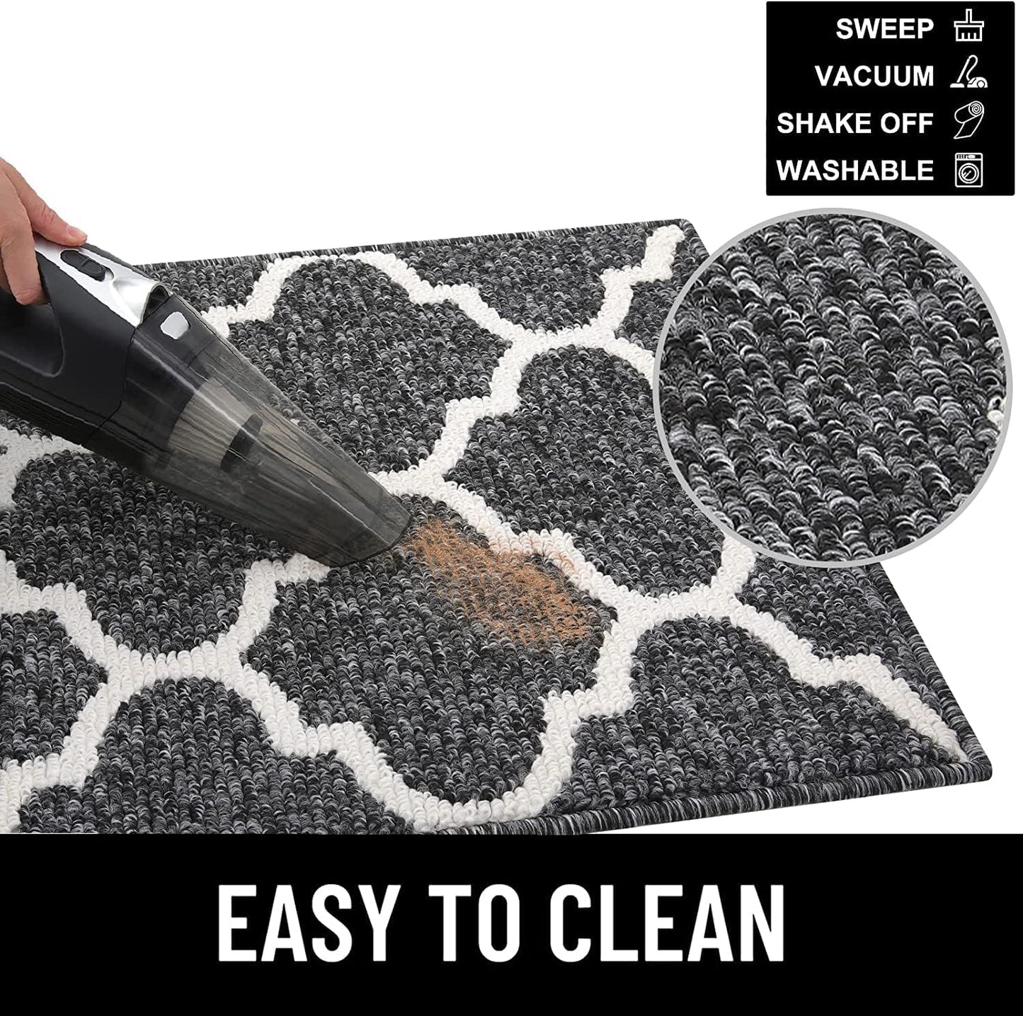 Black Entryway DoorMat: 59" x 36" Non-Slip, Dirt-Resistant, Absorbent Indoor Mat, Low-Profile, Washable for Front and Back Doors