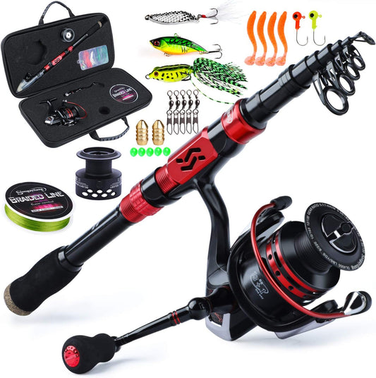 Telescopic Fishing Rod Combos with Portable Fishing Pole, Spinning Reels, and Travel Carrier Bag for Saltwater and Freshwater Fishing