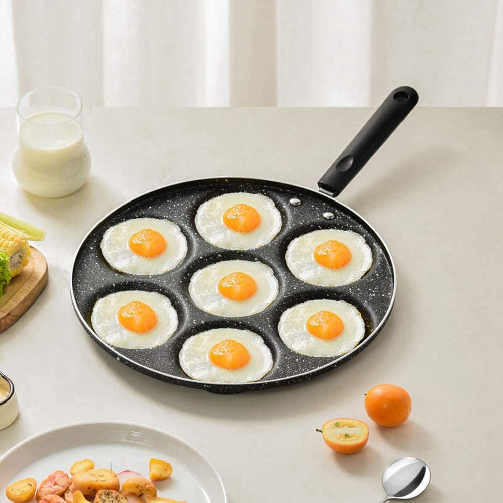 Multifunctional Non-Stick Egg Frying Pan with 7 Holes for Home Cooking - Aluminum Material, Ideal for Preparing Eggs, Burgers, Pancakes, and Dumplings