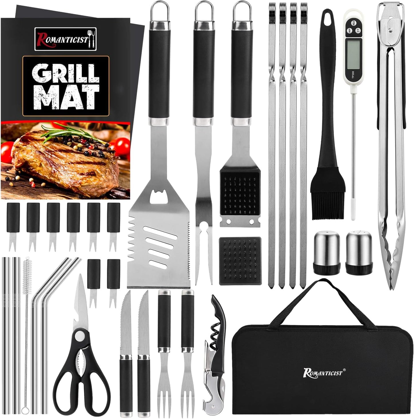 26 PCS Complete Barbecue Tool Set: Includes Portable Grilling Utensils with an Oxford Storage Bag. Food Grade Professional BBQ Tool Set suitable for Cooking and Camping Grilling. Perfect Grilling Accessories.