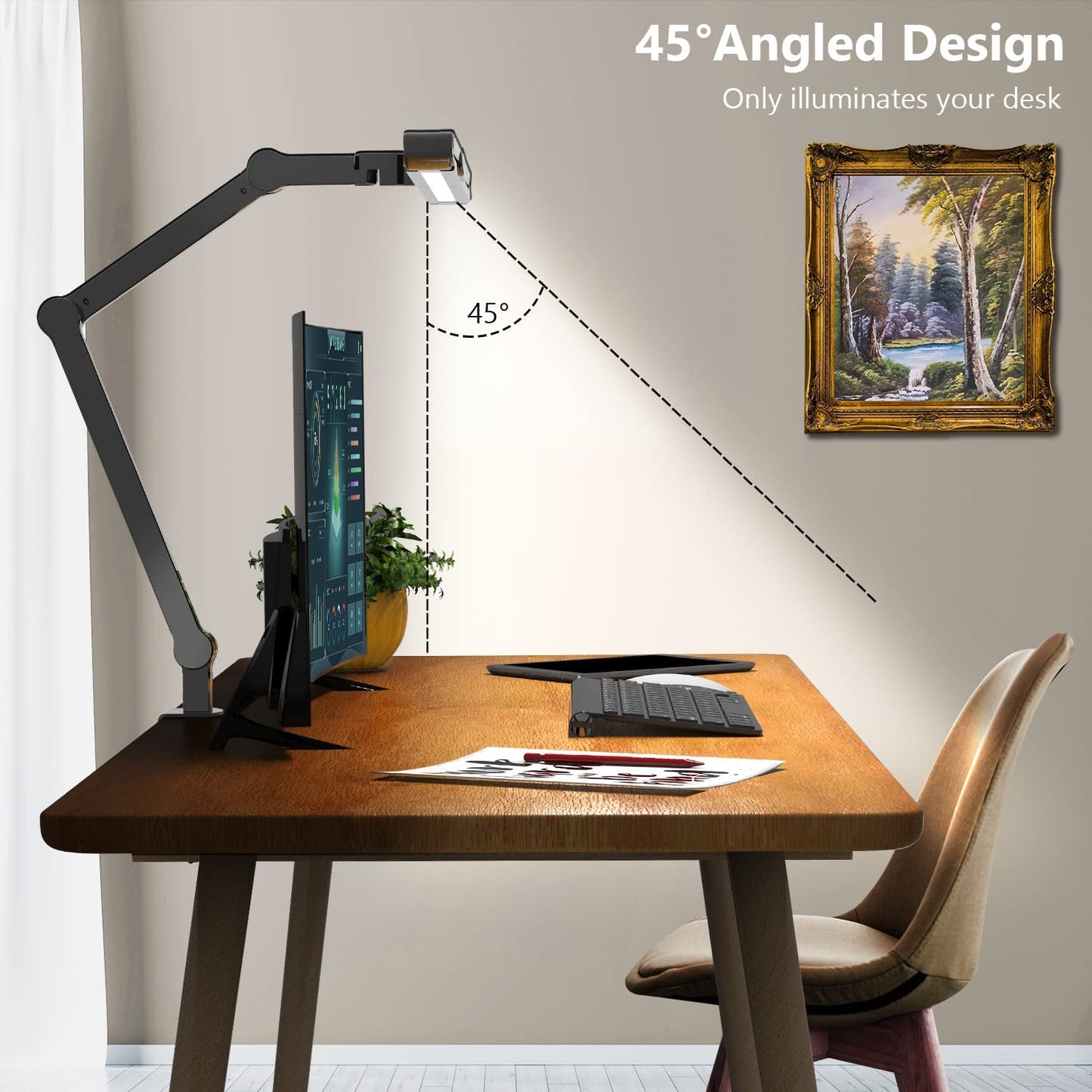 Architect Desk Lamp: LED Desk Lamp with Clamp for Home Office, Featuring Atmosphere Lighting, 24W Ultra Bright Auto Dimming, Stepless Dimming, and Tempering LED Table Light
