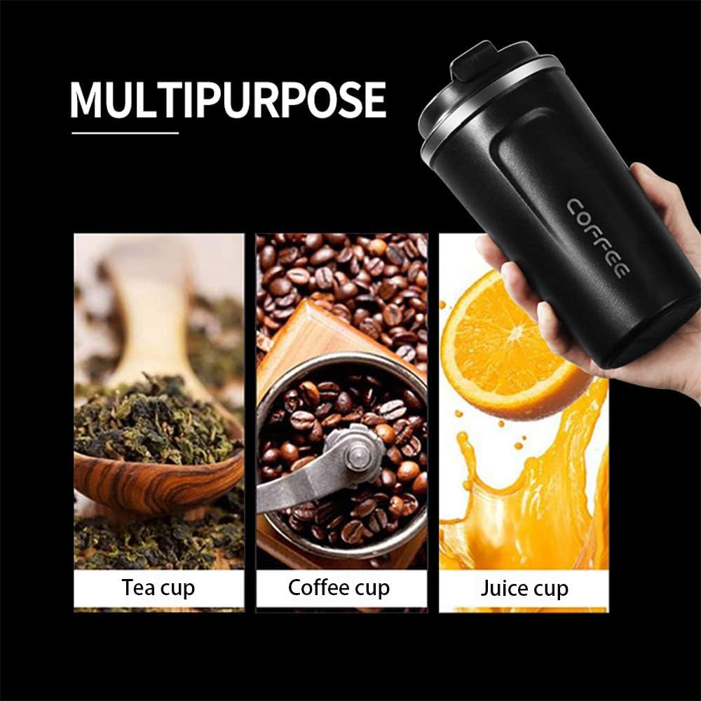 Insulated Coffee Travel Mug: Fashionable Stainless Steel Coffee Cup with Leak-Proof Lid, 13 oz Capacity, in Black Color