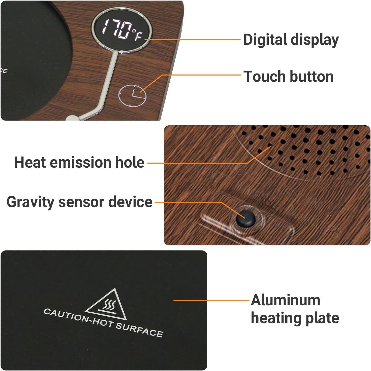 Coffee Mug Warmer with 3 Temperature Settings - 131°F, 149°F, 170°F and Auto Shut-off for Hot Coffee, Milk, Tea, and Beverages