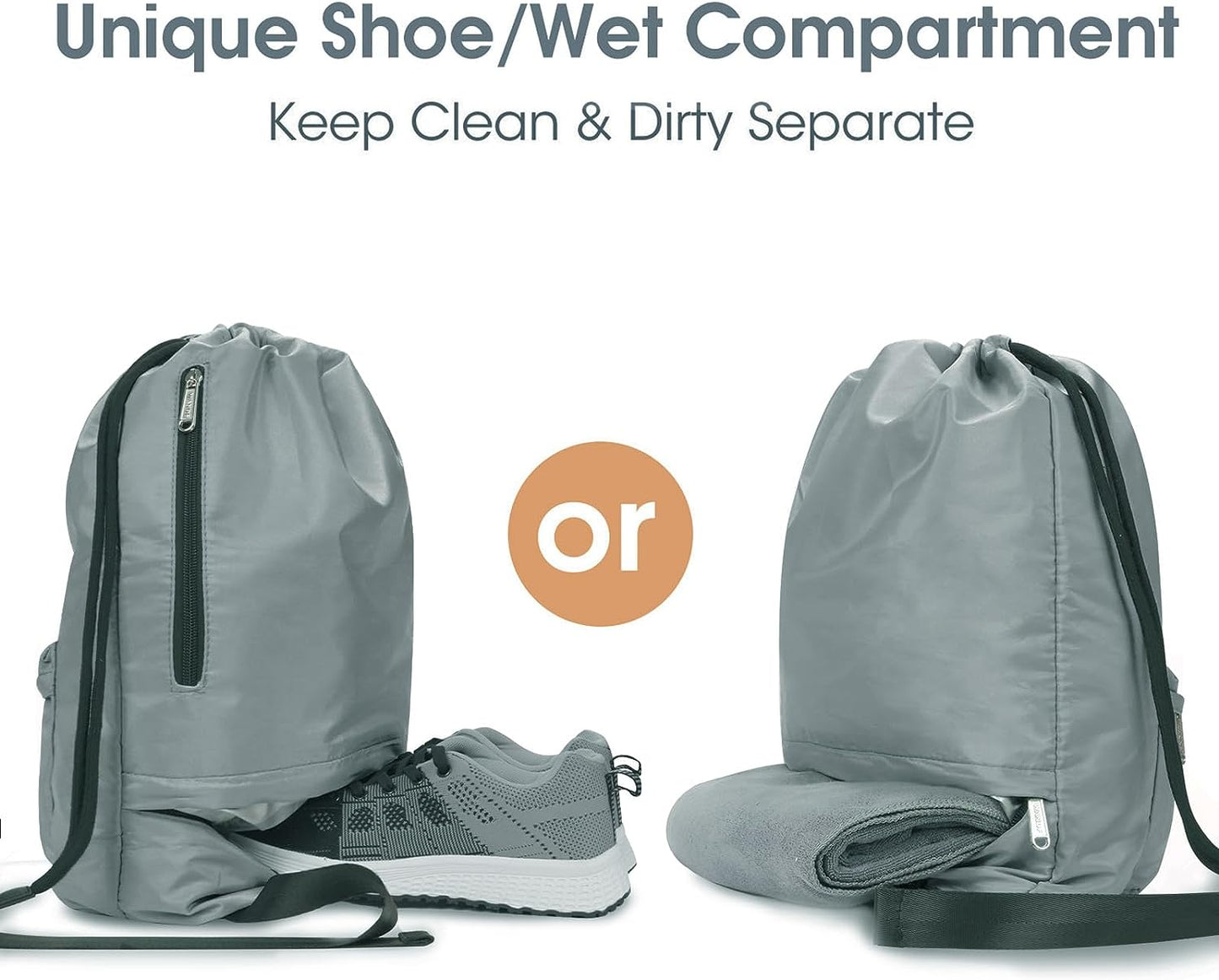 Water-Resistant Drawstring Backpack with Wet Pocket - String Bag Sackpack - Ideal for Gym, Shopping, Sports, and Yoga - Made from Nylon for Durability and Convenience.