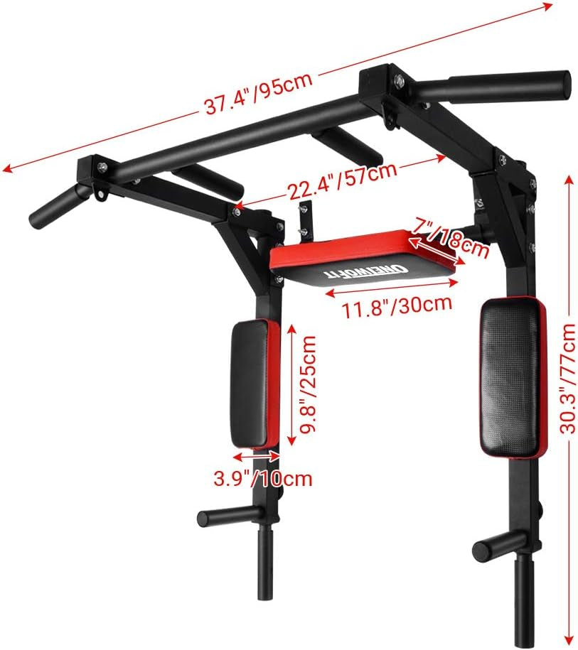 Wall Mounted Multifunctional Pull Up Bar and Dip Station for Home Gym Workout - Power Tower Set with 440 Lbs Weight Capacity - Training Equipment for Fitness and Strength Training OT126