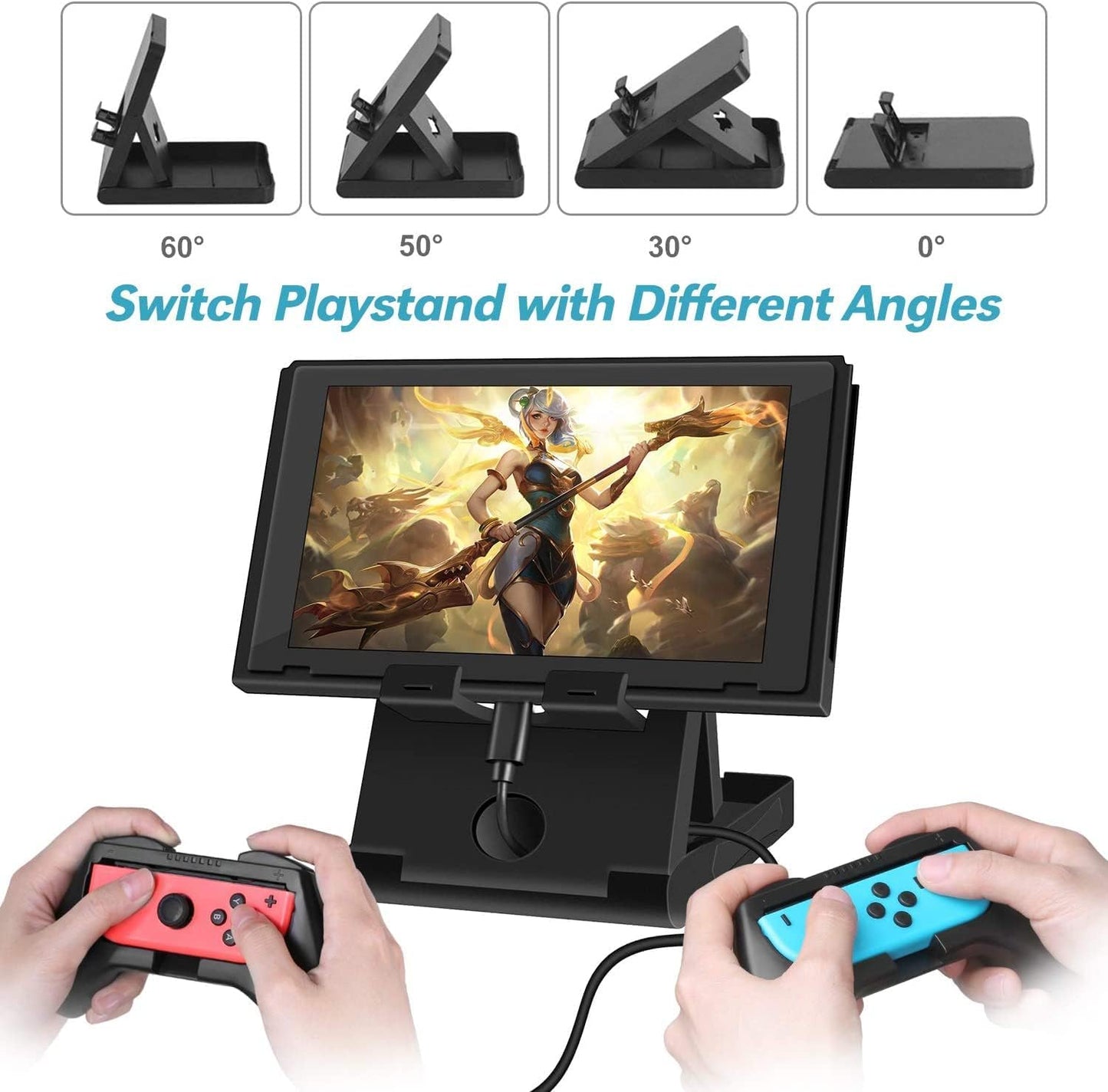Comprehensive Nintendo Switch Accessory Bundle: Case, Pouch, Cover, Joycon Grips, PlayStand, Screen Protector, Thumb Grips, and Caps
