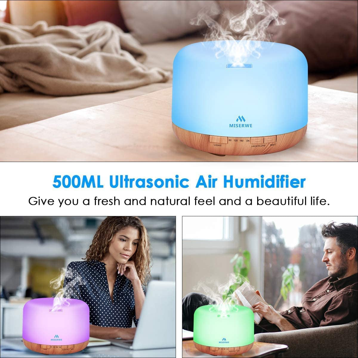 500ml Essential Oil Diffuser with Remote Control: Waterless, Automatic Shut-Off, Adjustable Timing Mode for Home Use.