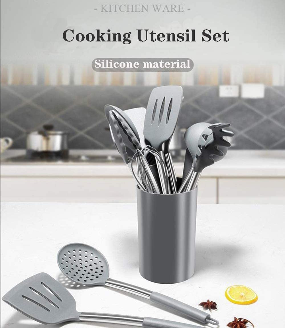 25-Piece Silicone Kitchen Utensils Set with Heat Resistant Stainless Steel Handle and Grey Silicone Grip