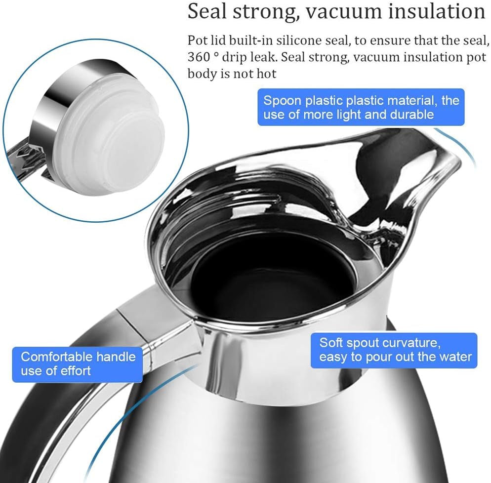 304 Stainless Steel Double Wall Vacuum Insulated 2.3L Vacuum Jug - Carafe for Coffee, Drinks, Plunger-Juice, Milk, Tea, and Water