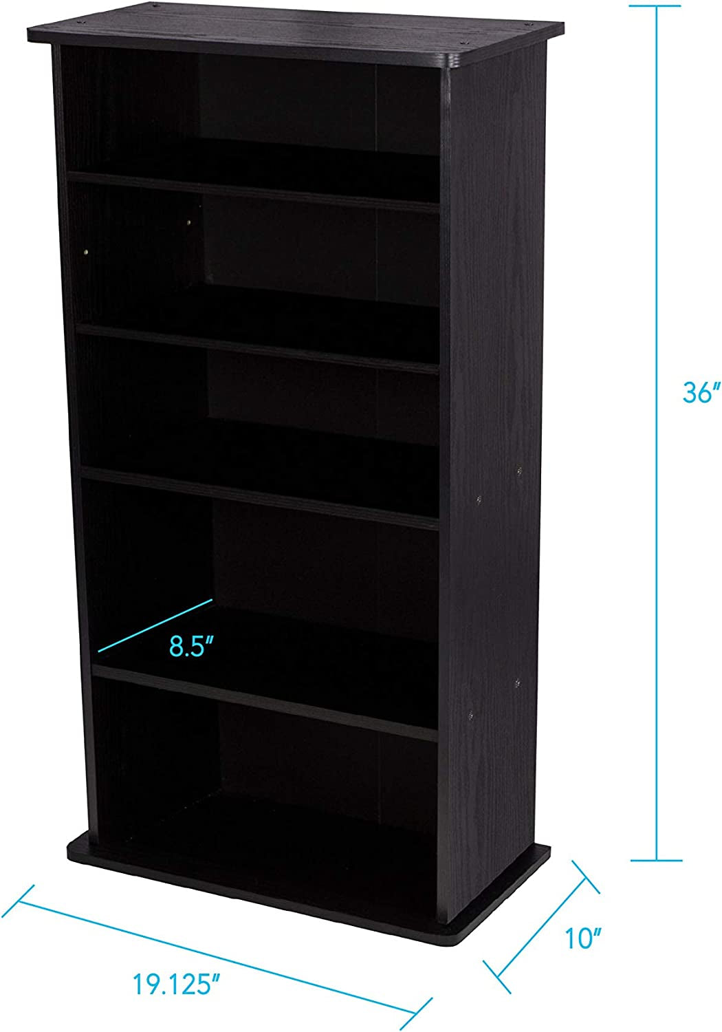 Drawbridge Adjustable Media Cabinet, 36" X 19" X 10", Black