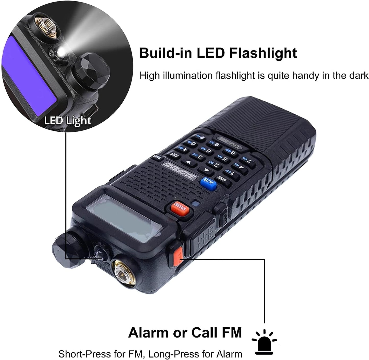 UV-5R Ham Radio Walkie Talkies - A Set of 2 Long Range Two-Way Radios equipped with a 3800mAh Li-ion Battery. Includes Tactical Antenna, Hand Mic, and One Cable.