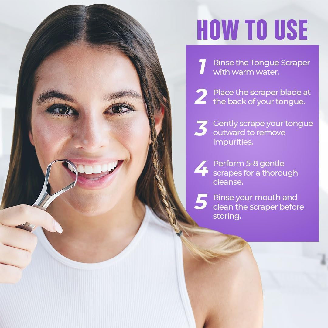 Stainless Steel Tongue Scraper (2 Pack) for Fresher Breath, Effective Bad Breath Reduction, 100% BPA Free Tongue Cleaners