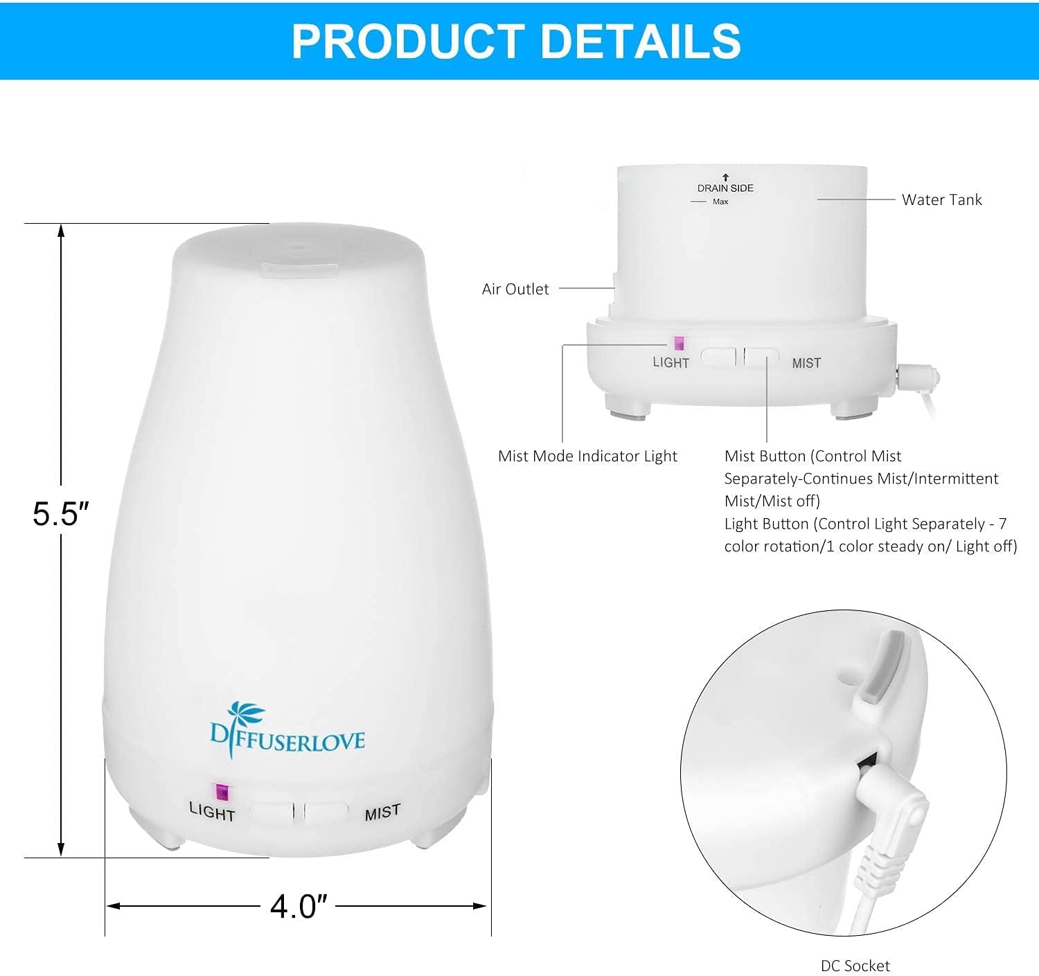 2 Pack 200ml Essential Oil Diffuser: Ultrasonic Aromatherapy Diffuser, Cool Mist Humidifiers, and Waterless Auto Shut-Off. Perfect for Home, Office, and Bedroom.