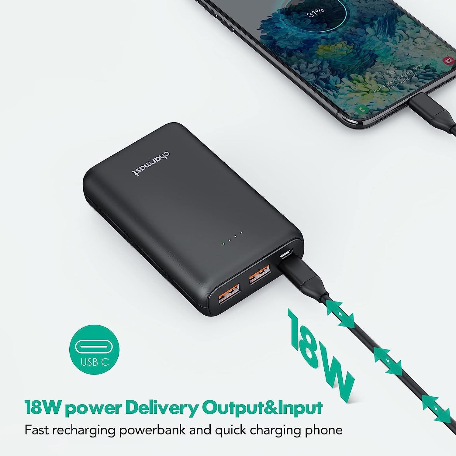 Smallest PD Portable Charger: Mini Power Bank with 20W PD & QC 3.0 Quick Charge. Compact and Compatible with iPhones, Samsung, and Smartphones.