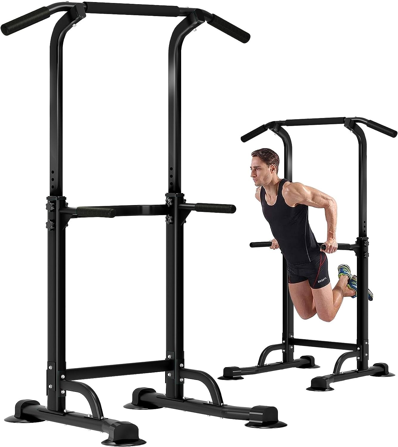 Adjustable Height Workout Pull Up & Dip Station - Multi-Function Home Gym Strength Training Fitness Equipment