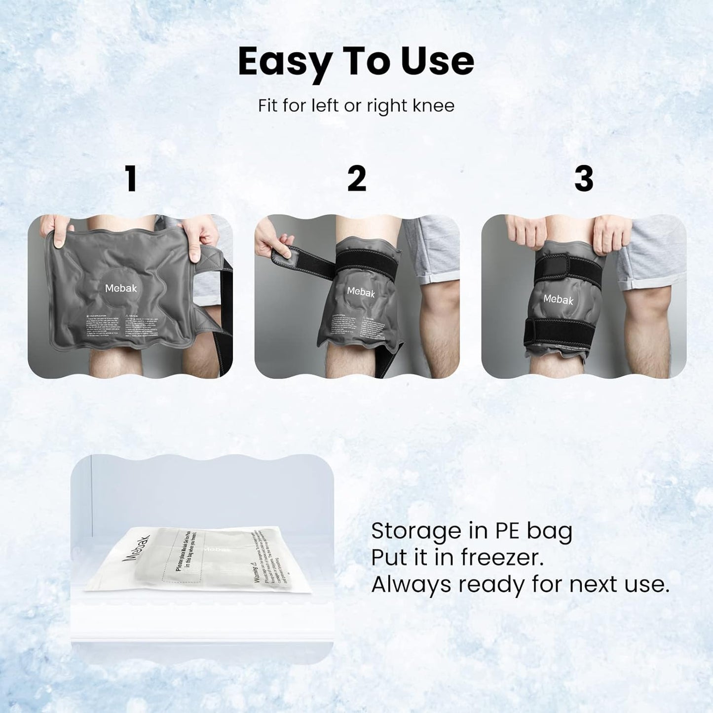 Knee Ice Pack Wrap for Injuries and Post-Surgery Recovery, with Gel Ice Pack for Knee, Cold Pack Cover for Swelling, Bruises, Meniscus Tear, and ACL Recovery - Grey