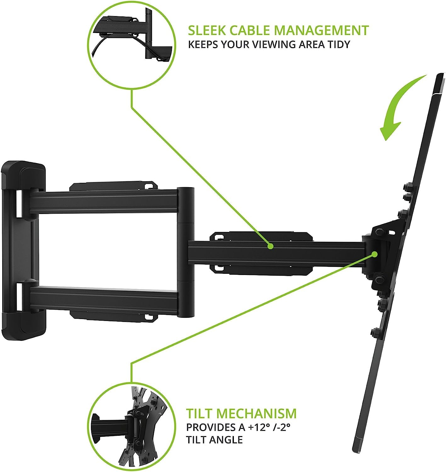 Full Motion Articulating TV Wall Mount for 26-Inch to 60-Inch TVs | Low Profile with 22" Extension | VESA Compatible up to 400X400 Black
