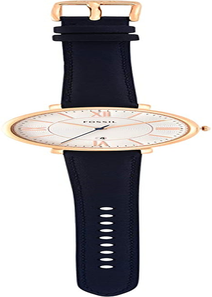 Fossil Women's Watch In Rose Goldtone With Navy Leather Strap