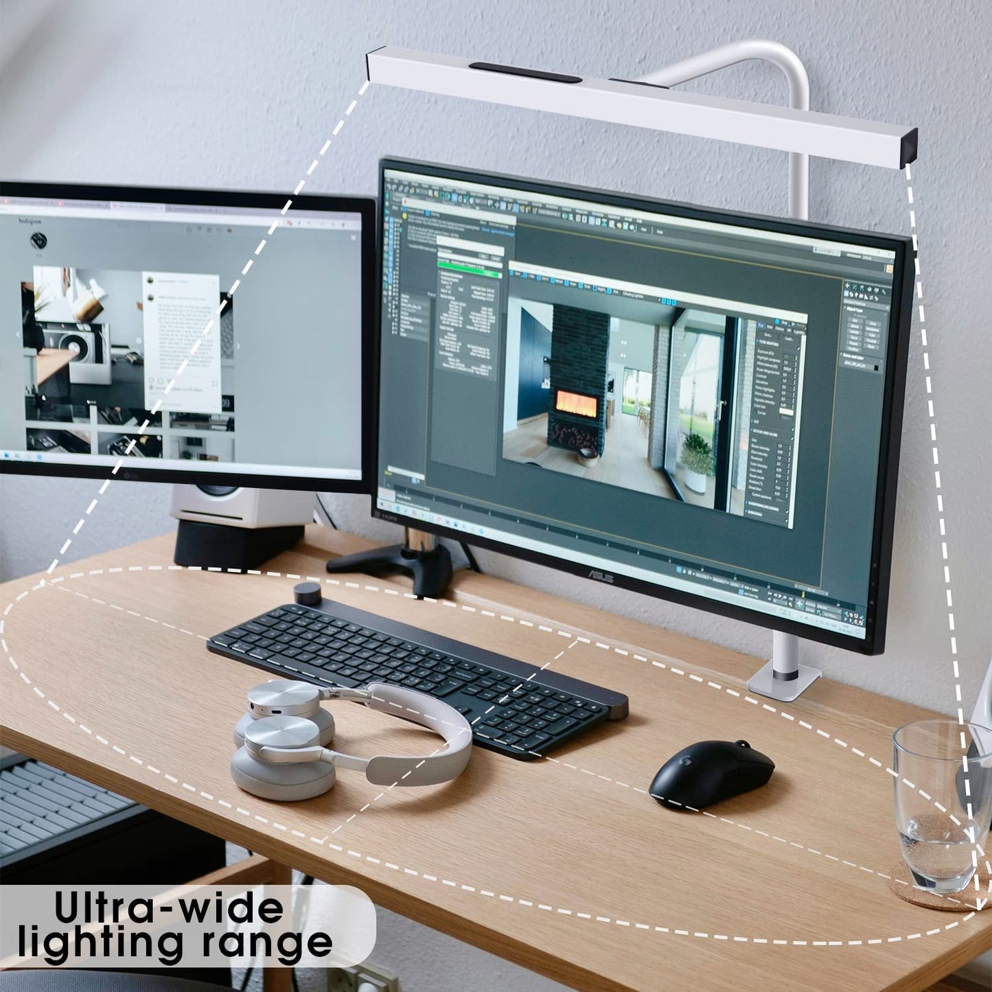 White Modern LED Desk Lamp: Eye-Caring Desk Light with Clamp, Ideal for Home Office and Studio Monitor. The Architect Desk Lamp features 360° Rotation Gooseneck, AC Adapter, 5 Color Modes, and Stepless Dimming 