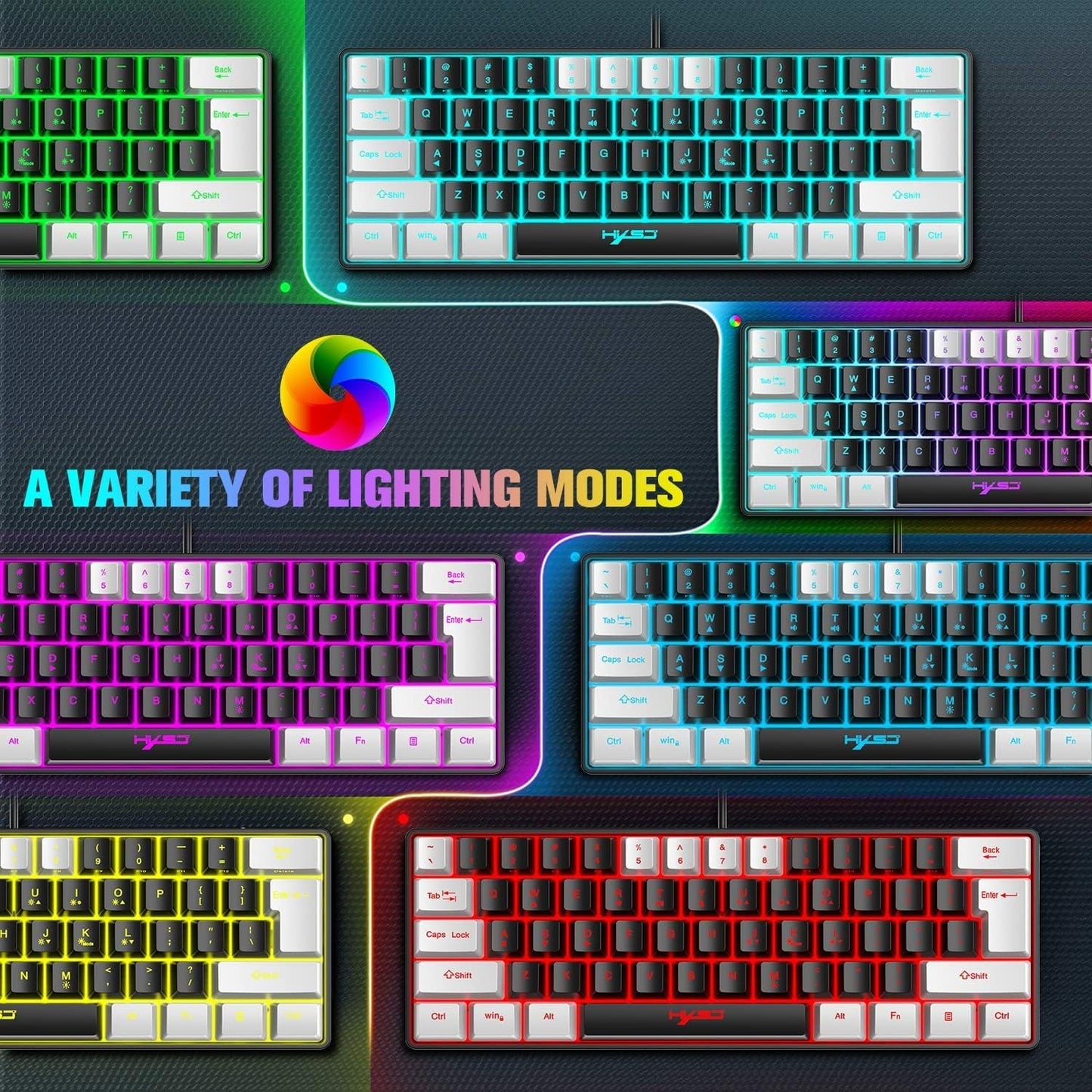 4-in-1 Gaming RGB Wired Keyboard and Mouse Combo - USB Gaming Keyboard with Compact 61 Keys and RGB LED Backlighting, along with a Gaming Mouse with 6400 DPI. Designed for Nintendo, Windows PC Gamers, and PS4.