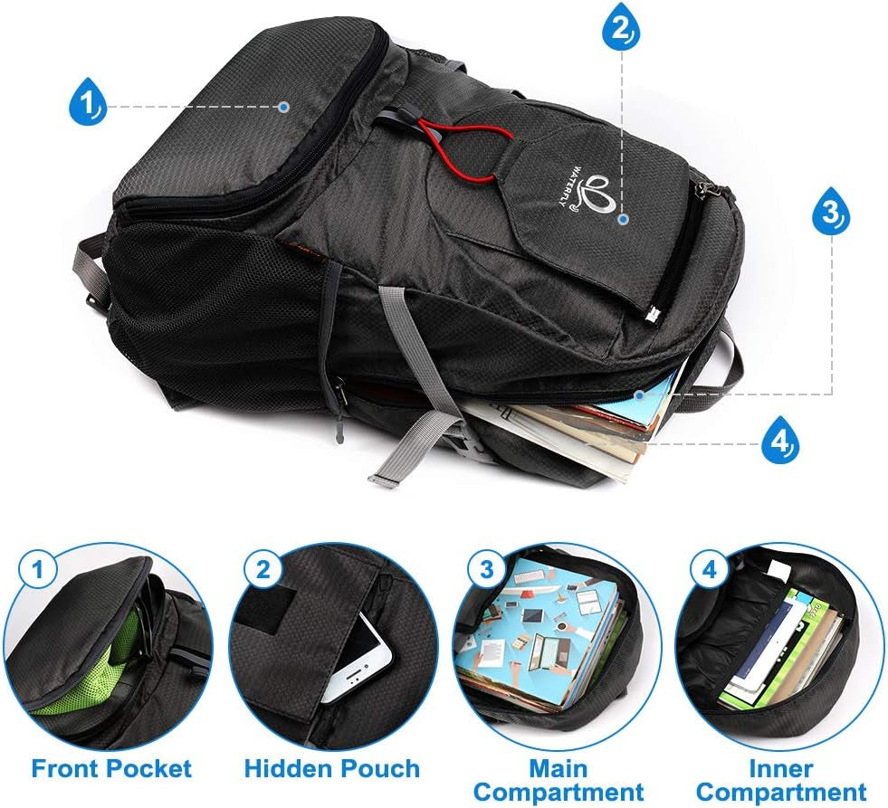 Hiking Backpack Lightweight Packable Hiking Daypack for Outdoor Traveling Cycling Camping (Black)