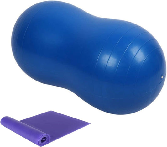 Anti-Burst Peanut Ball for Stability - Sized at 45x90cm, Ideal for Physical Therapy, Fitness, Exercise, and Birthing. Includes Resistance Bands and an Air Pump.