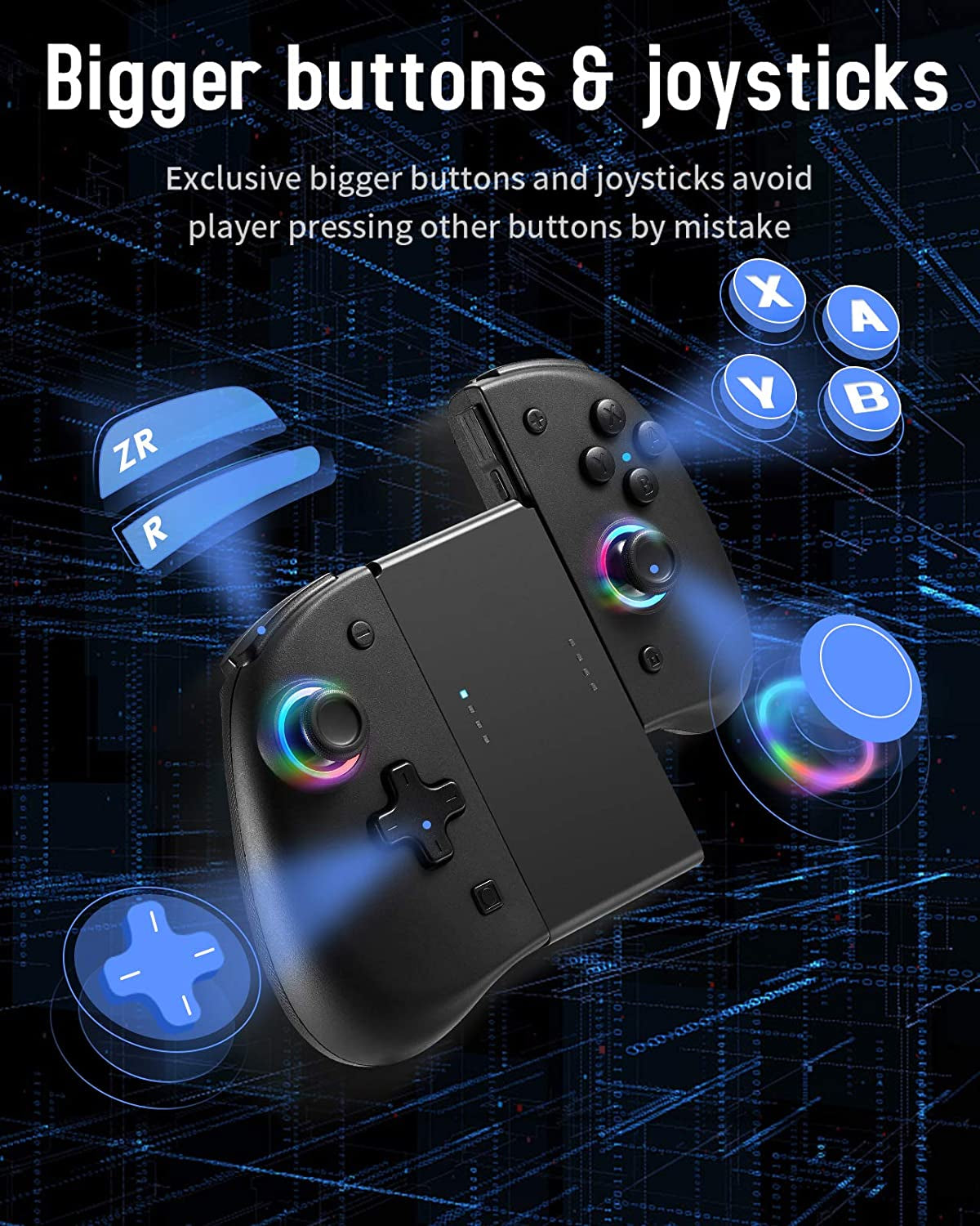 Wireless Replacement Controller for Nintendo Switch - 8 Colors, Adjustable LED, Back Map Button, Turbo, Dual Shock, Motion Control, L/R Remote Gamepad Joystick Controller