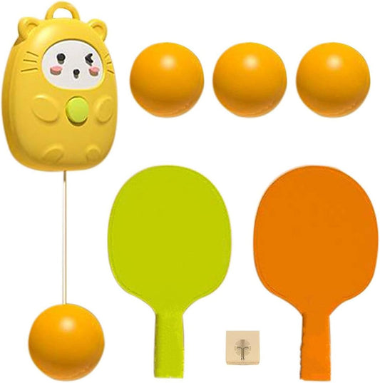 Portable Table Tennis Self-Training Set - Indoor Ping Pong Trainer for Parent-Child Interaction - Double Sparring Hand-Eye - Yellow