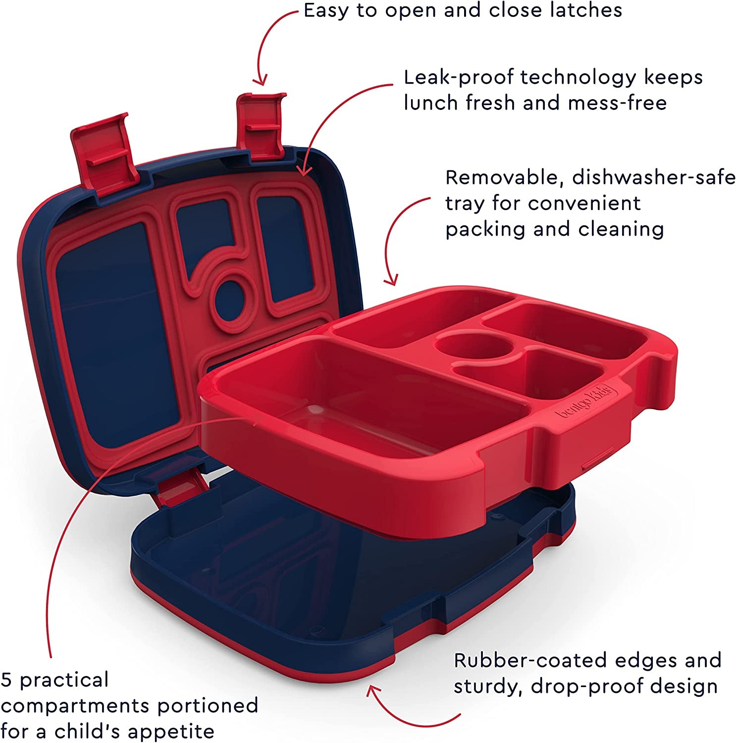 Kids Prints (Space Rockets) - Leak-Proof, 5-Compartment Bento-Style Lunch Box for Children - Optimal Portion Sizes for Ages 3 to 7 - Made with BPA-Free and Food-Safe Materials