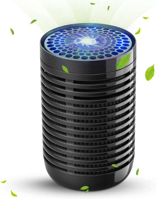 Mini Car Air Purifier with True HEPA Filter: Effectively Cleans Air, Eliminates Smoke and Odor. Compact Design Ideal for Traveling, Home, and Office Use. Color: Black.