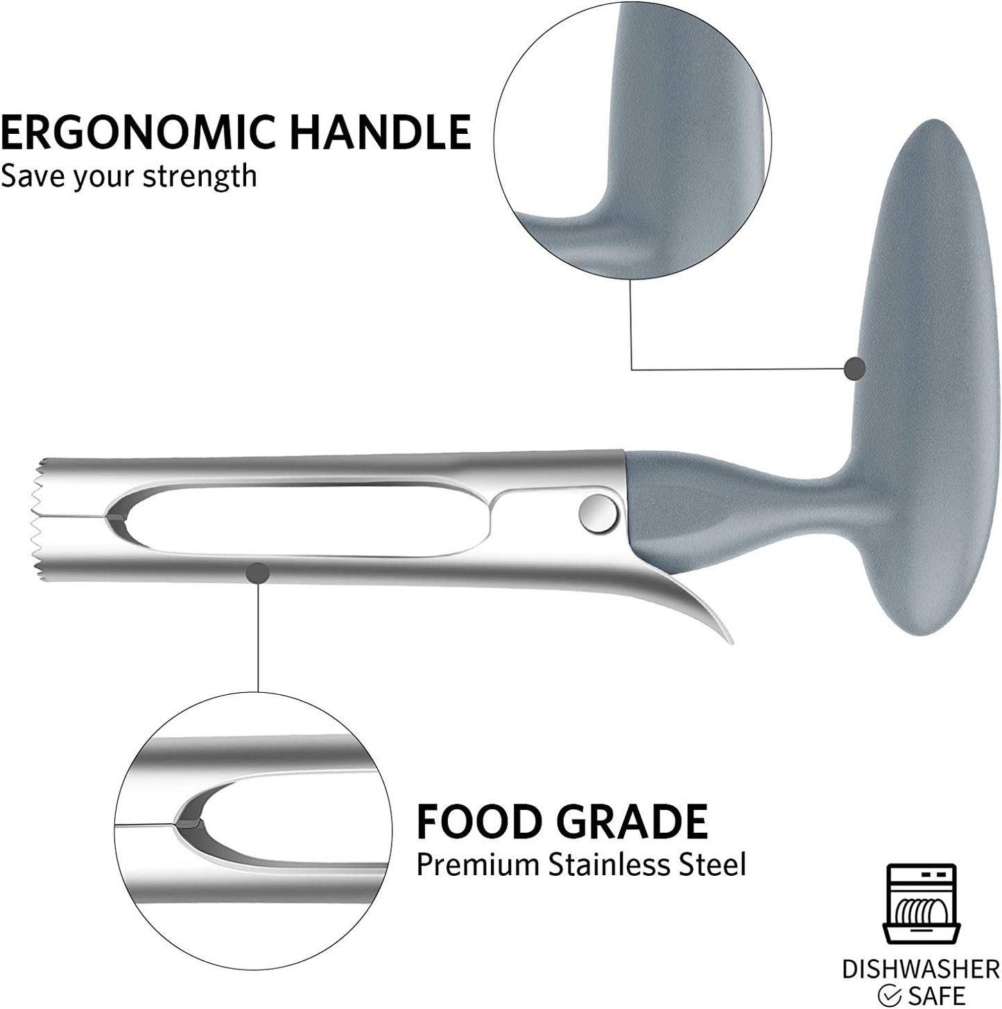 Premium Apple Corer, Food-Grade Stainless Steel Blade, Sturdy Ergonomic Handle, Easy to Use, Sharp and Durable, for Removing Cores of Apples and Pears, 6.9Inch, Grey