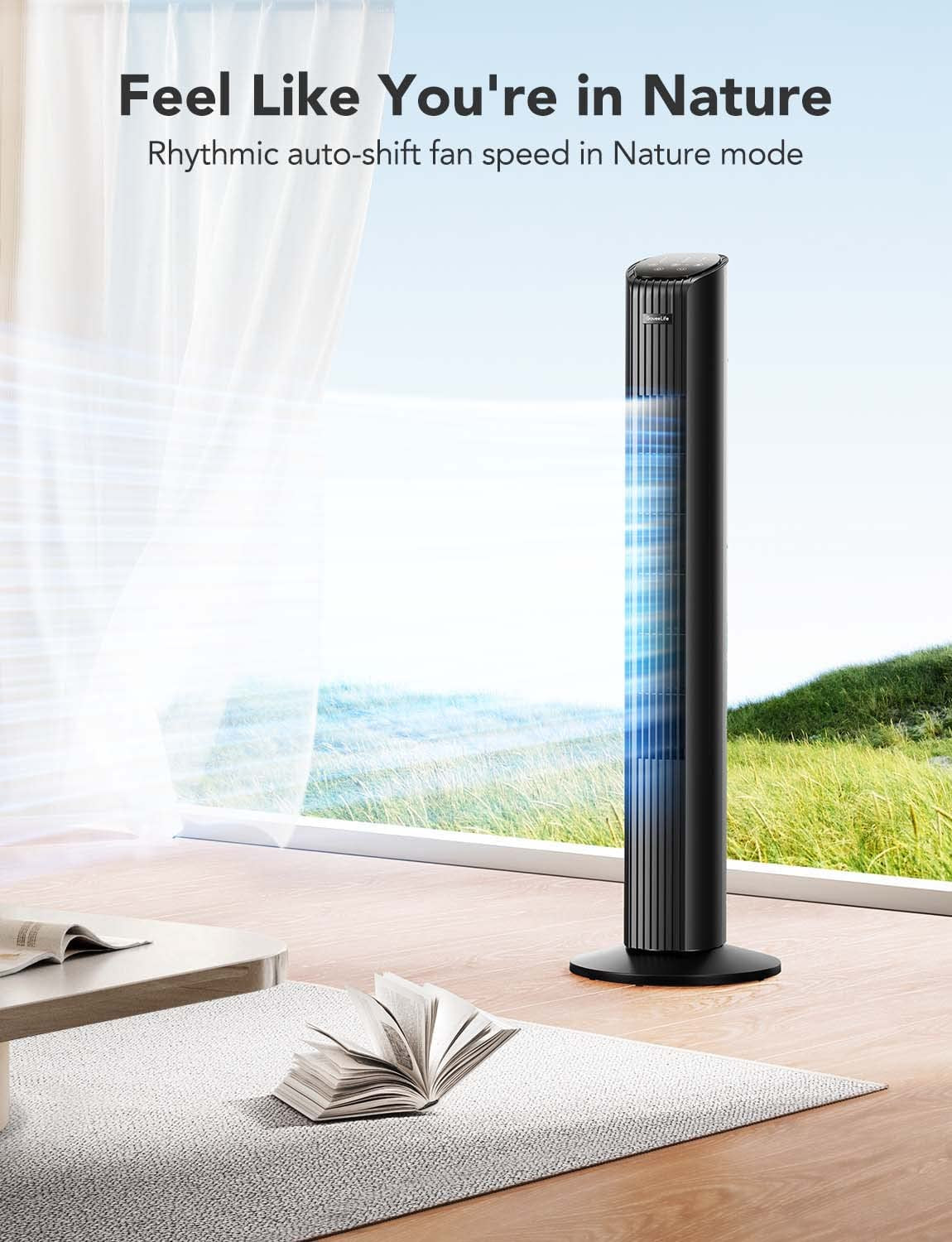 Smart Tower Fan  36'' Bedroom Fan with Temperature Auto-Reflect, Oscillating Function, 8 Speeds, 4 Modes, 24H Timer via APP, Alexa Compatibility, Ideal for Home Office