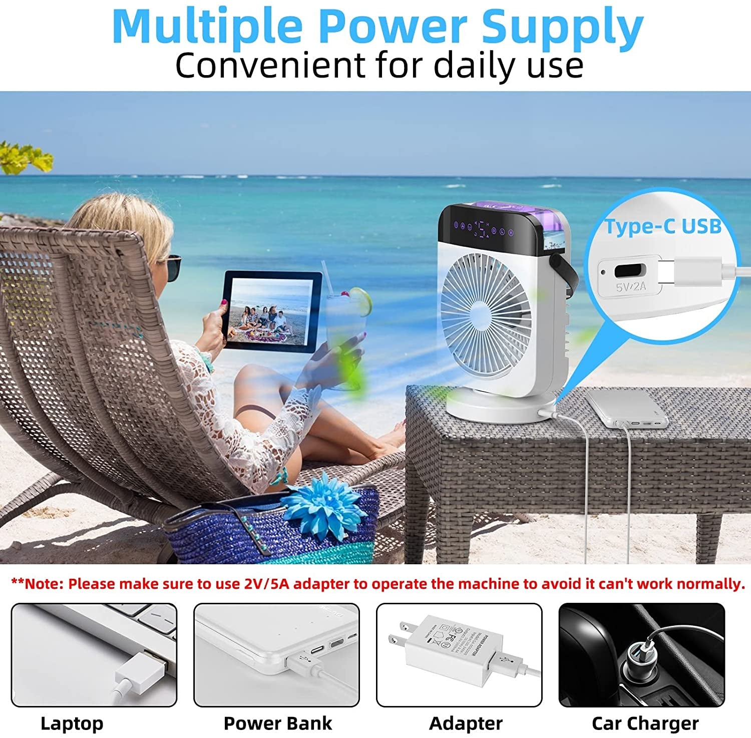 Compact Portable Air Conditioner: Equipped with 4 Speeds, Oscillation, Humidifier, and Timer Function. This Desktop Cooling Fan also features LED Display and comes with a Remote Control, making it ideal for Bedroom, Office, and Camping use.