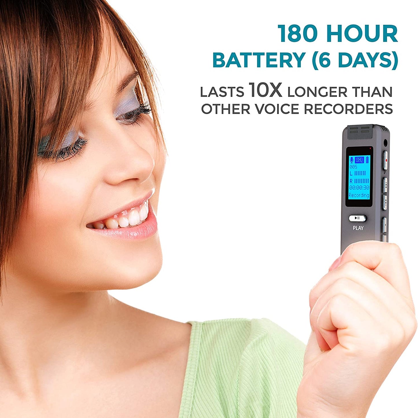 180-Hour Battery Voice Activated Recorder for High-Quality Audio Recording in Meetings & Lectures - USB Digital Dictaphone with MP3 Player and HD Microphone